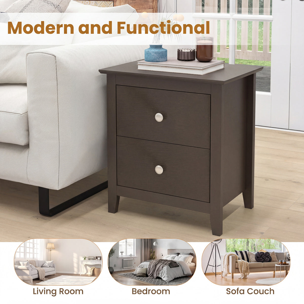 2-Drawer Nightstand for Small Spaces, Brown
