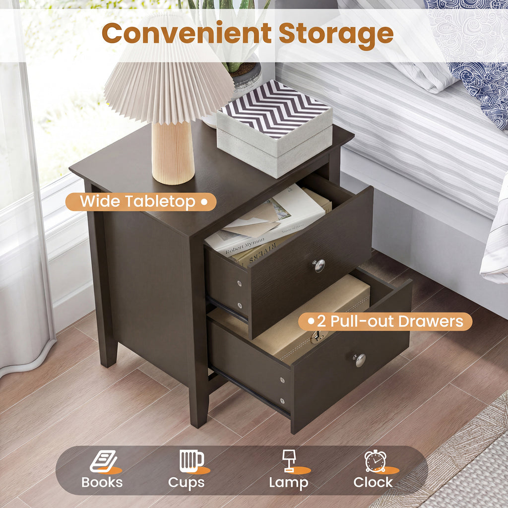 2-Drawer Nightstand for Small Spaces, Brown