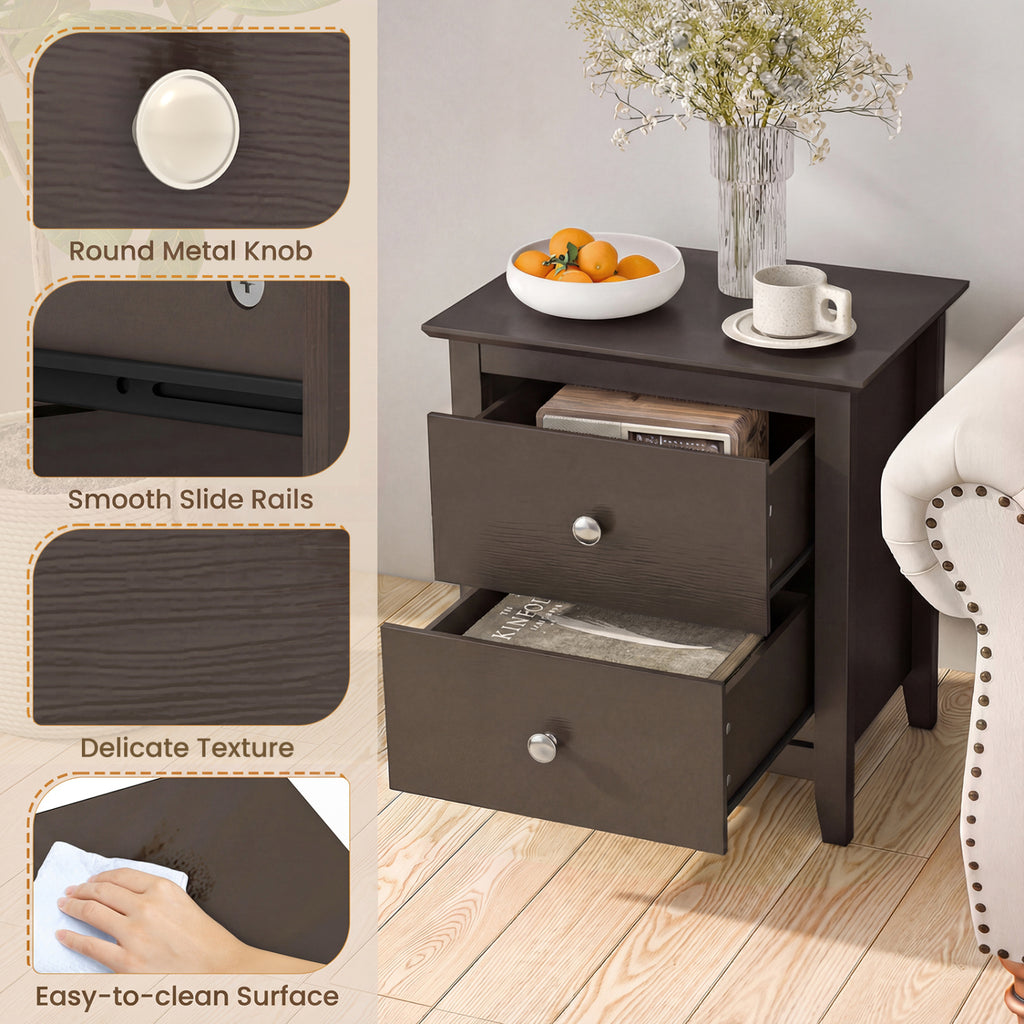 2-Drawer Nightstand for Small Spaces, Brown
