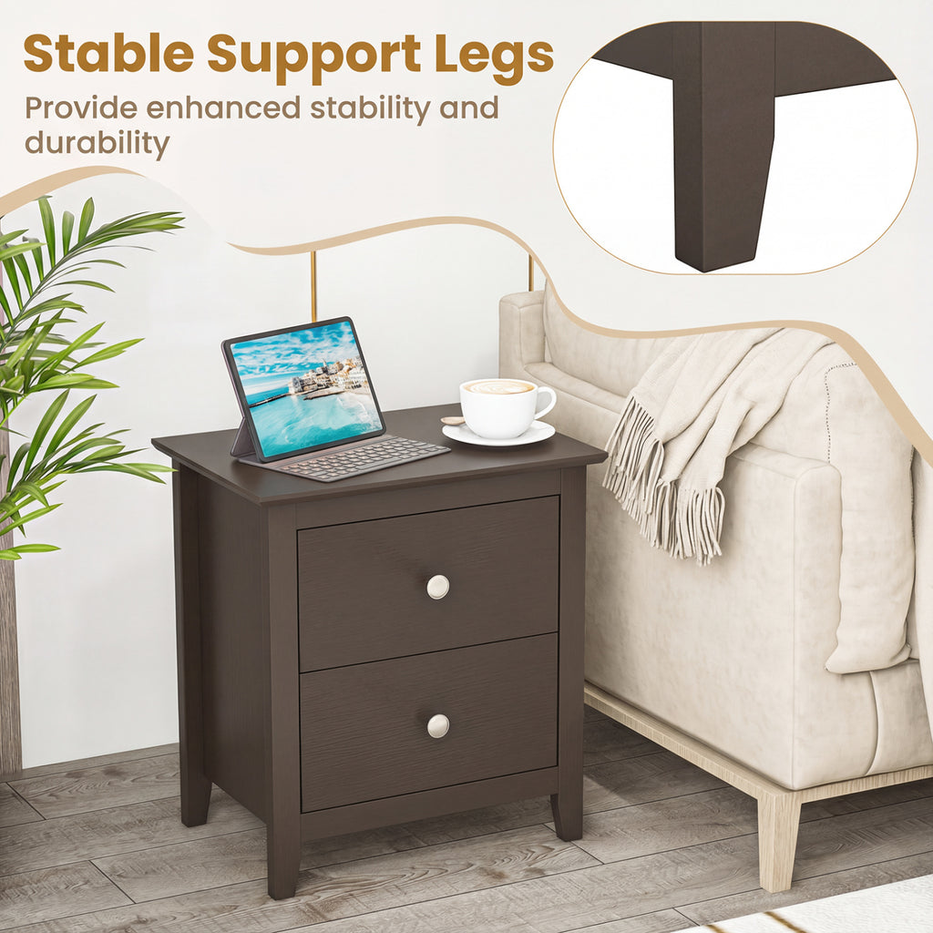 2-Drawer Nightstand for Small Spaces, Brown