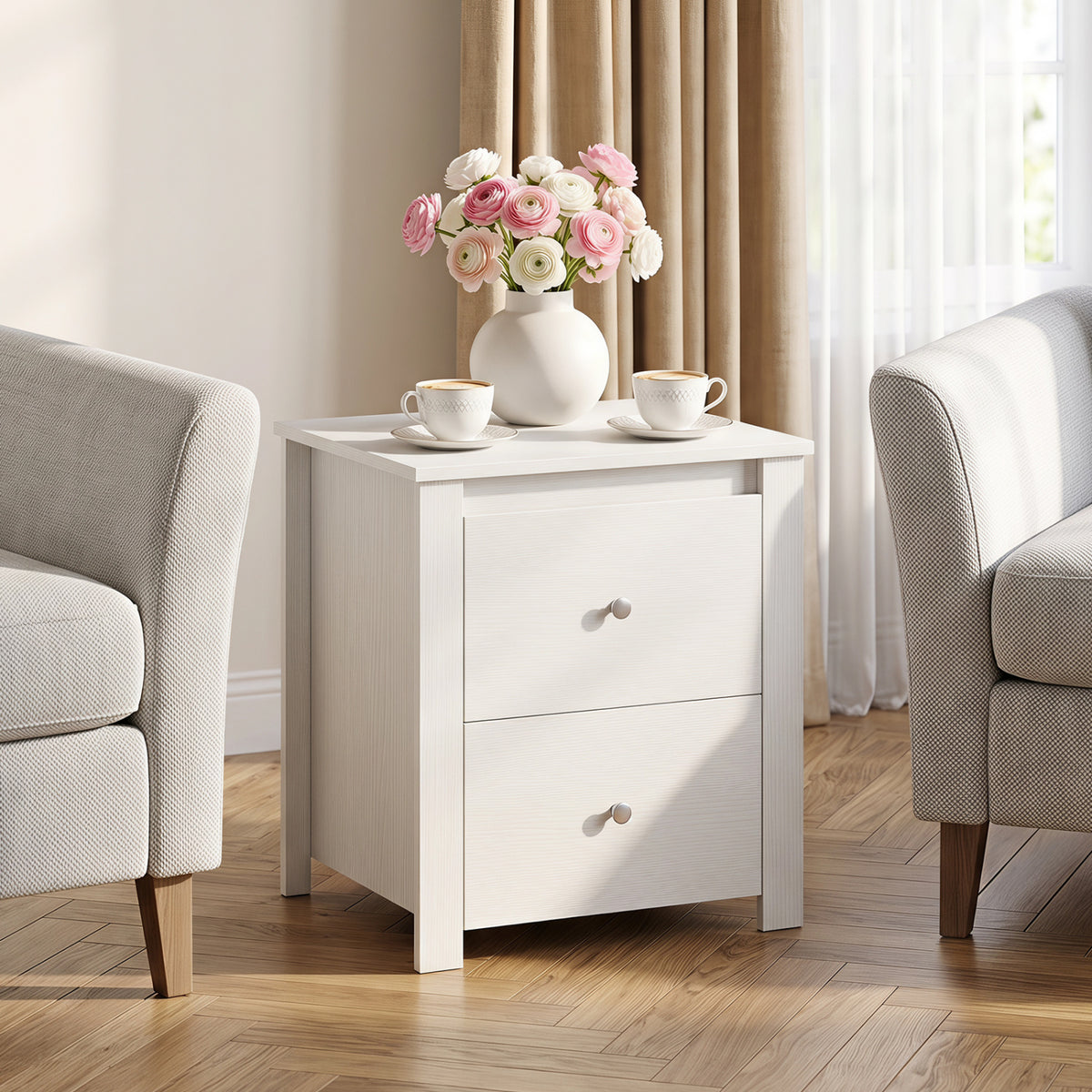 2-Drawer Nightstand for Small Spaces, Brown
