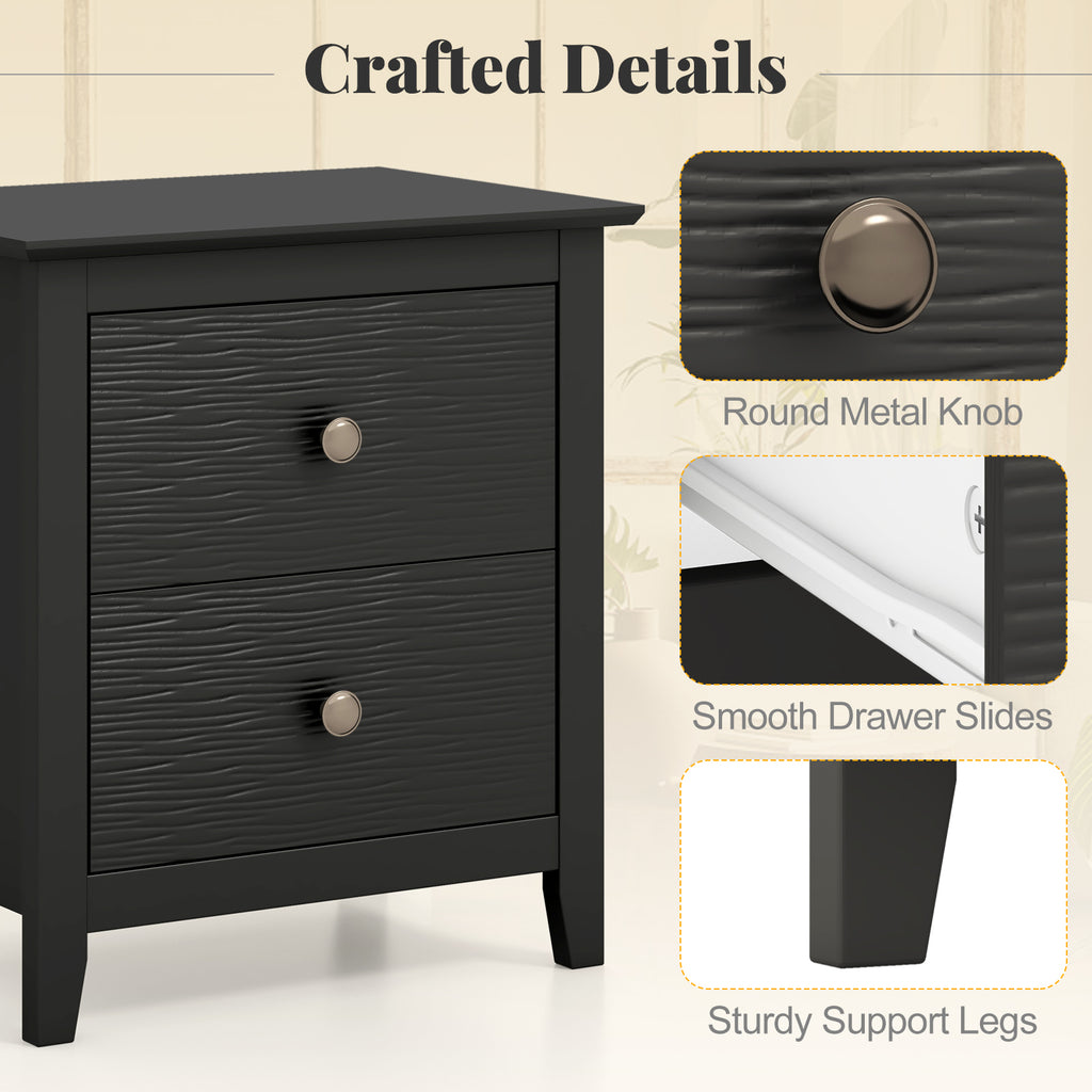 Black Nightstand with 2 Drawers - Small Space