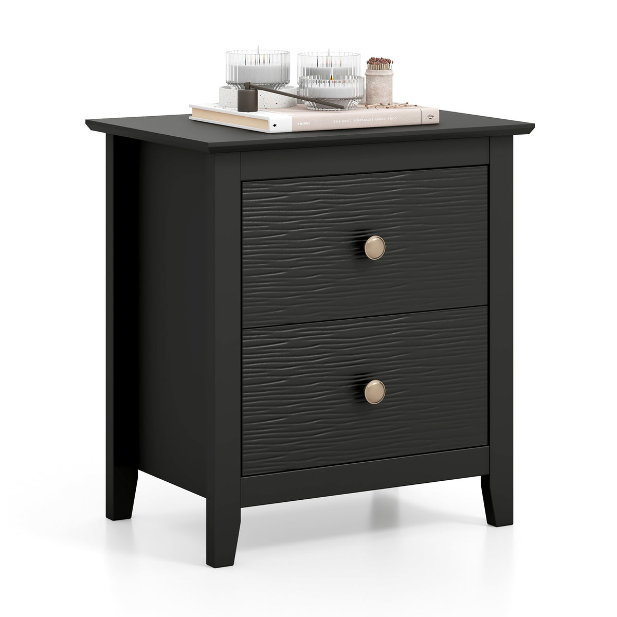 Black Nightstand with 2 Drawers - Small Space