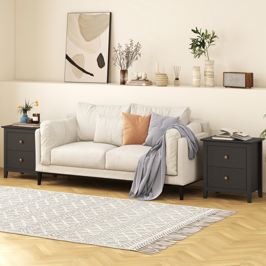 Black Nightstand with 2 Drawers - Small Space