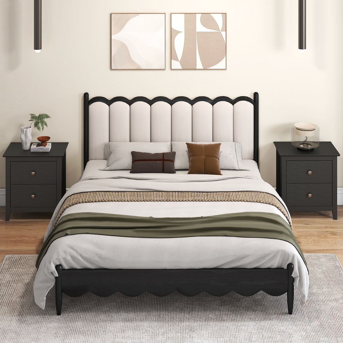 Black Nightstand with 2 Drawers - Small Space