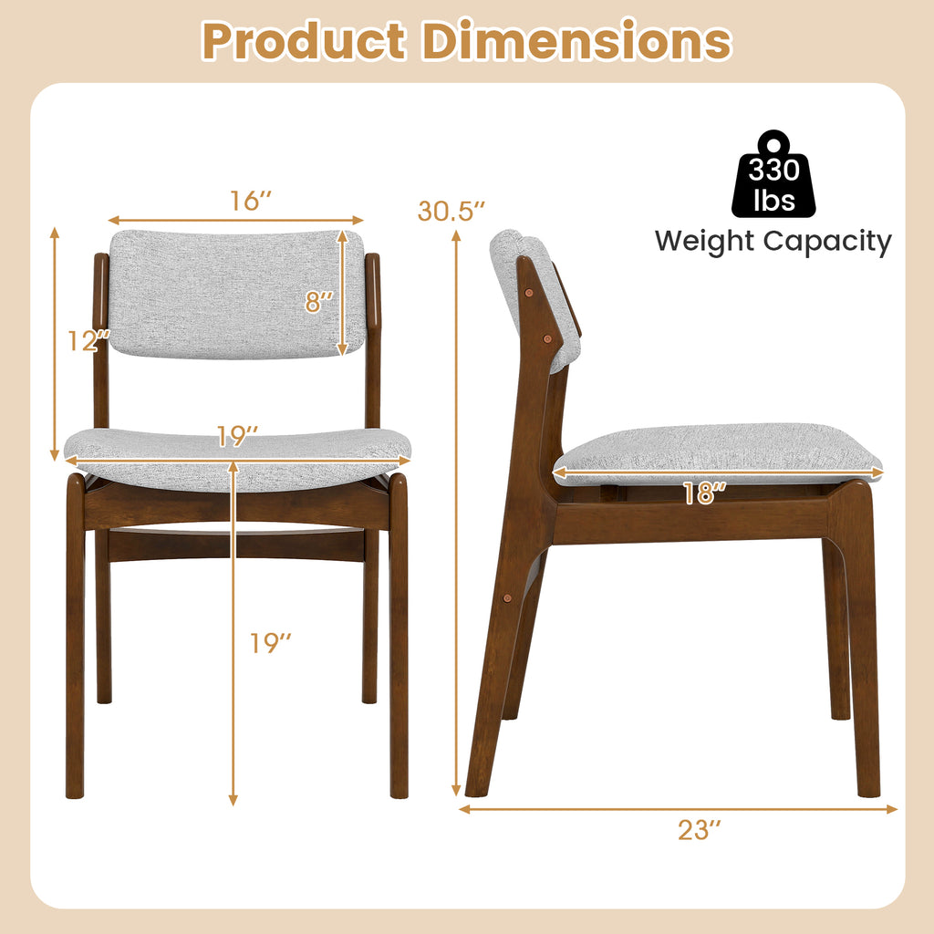 Padded Dining Chairs with Rubber Wood Legs Set of 2 - Brown