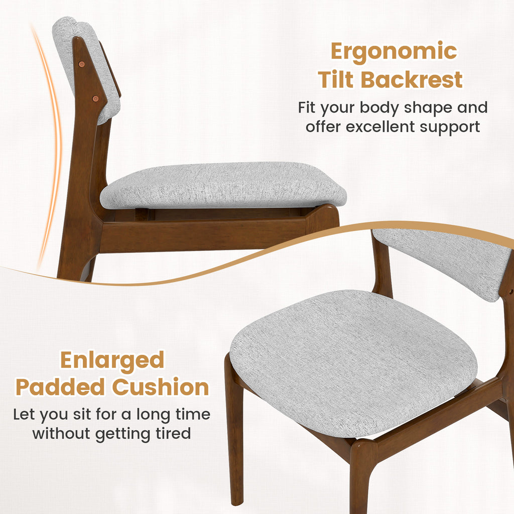 Padded Dining Chairs with Rubber Wood Legs Set of 2 - Brown