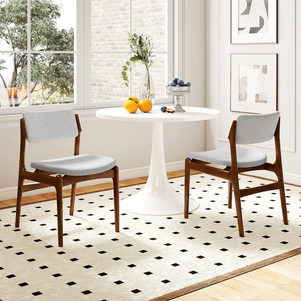 Padded Dining Chairs with Rubber Wood Legs Set of 2 - Brown