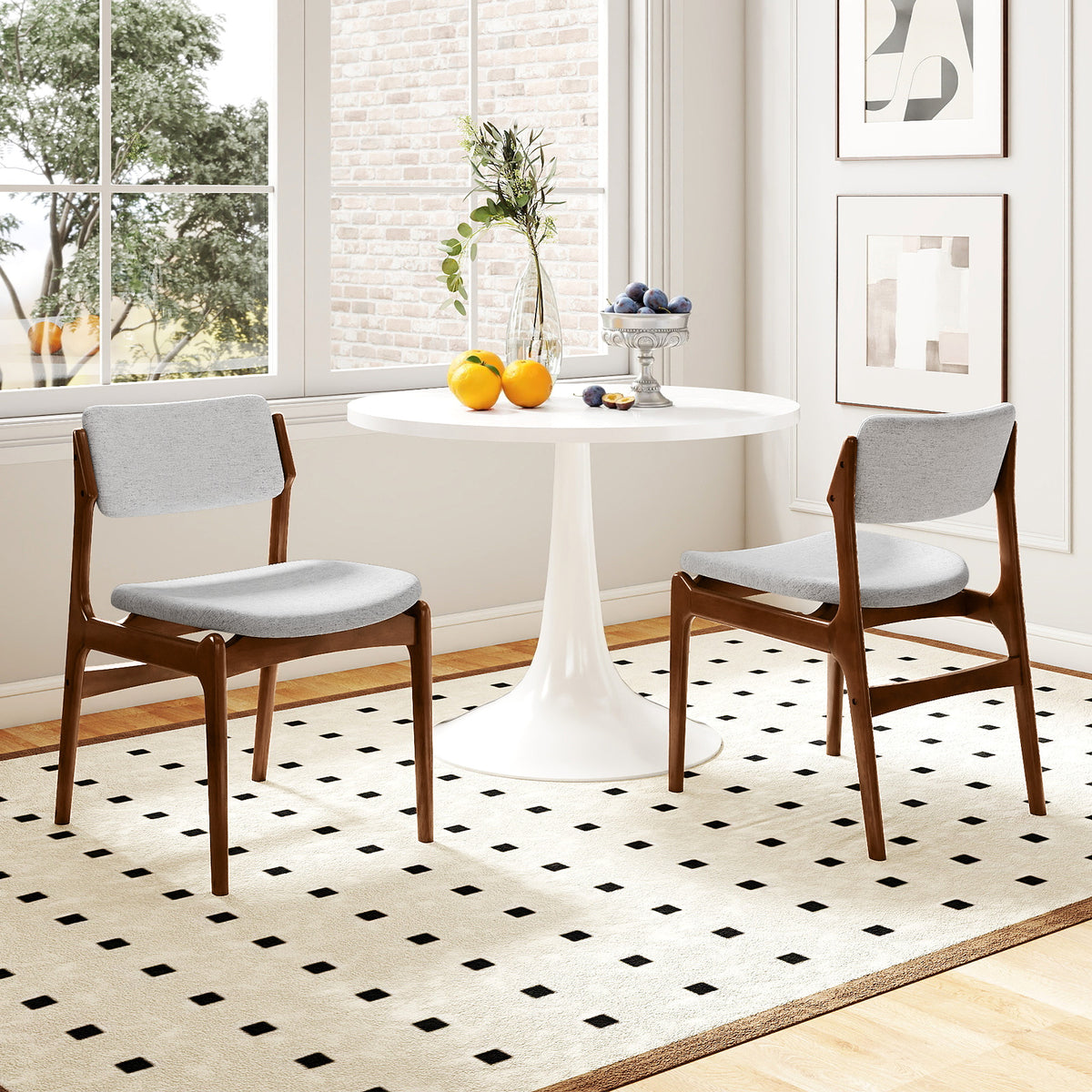 Padded Dining Chairs with Rubber Wood Legs Set of 2 - Brown