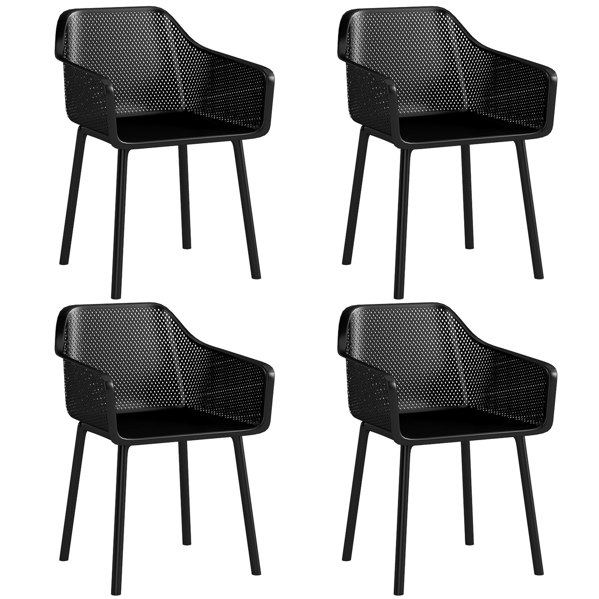 Modern Dining Chairs Set of 4 with Mesh Backrest - Black