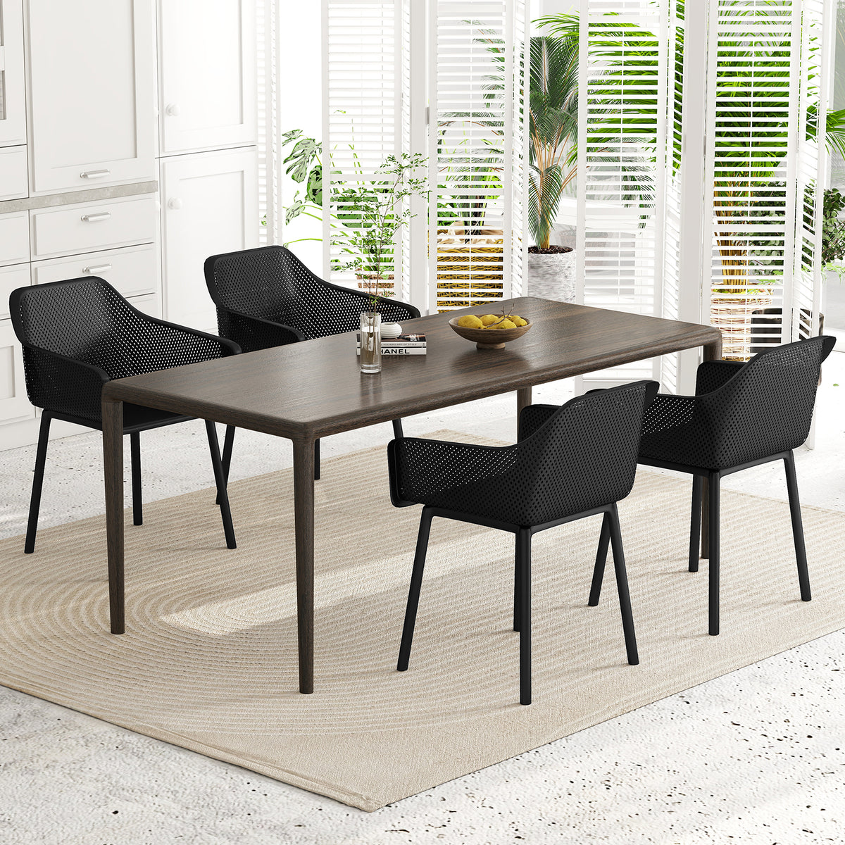 Modern Dining Chairs Set of 4 with Mesh Backrest - Black