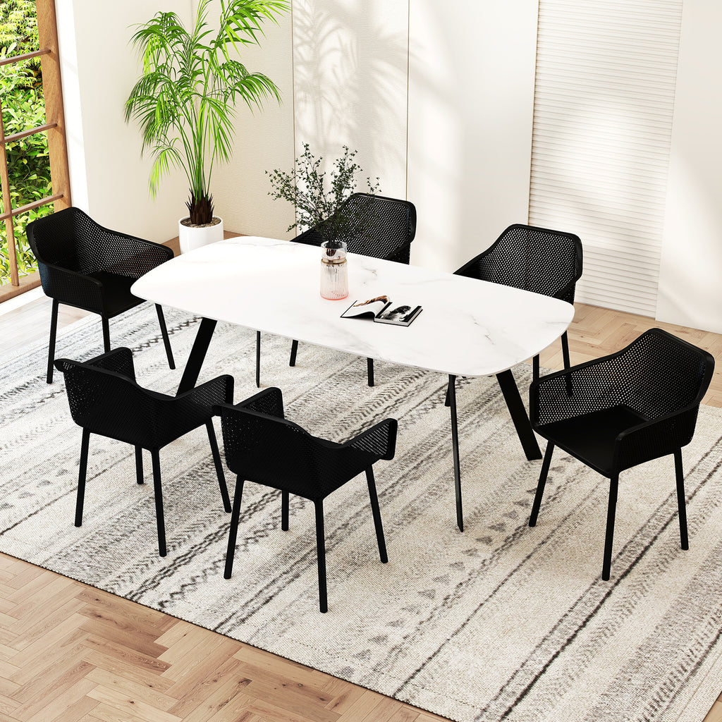 Modern Dining Chairs Set of 4 with Mesh Backrest - Black