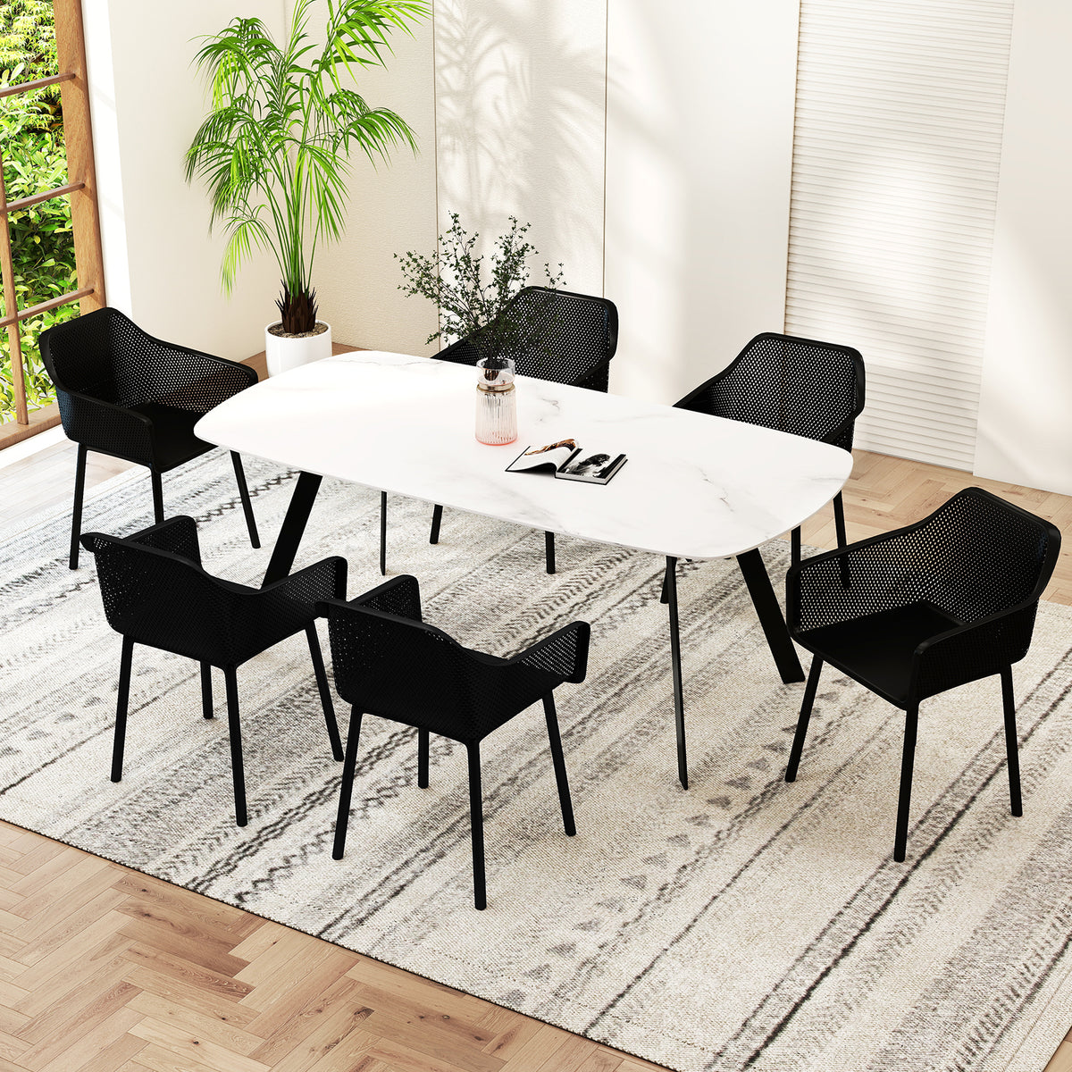 Modern Dining Chairs Set of 4 with Mesh Backrest - Black
