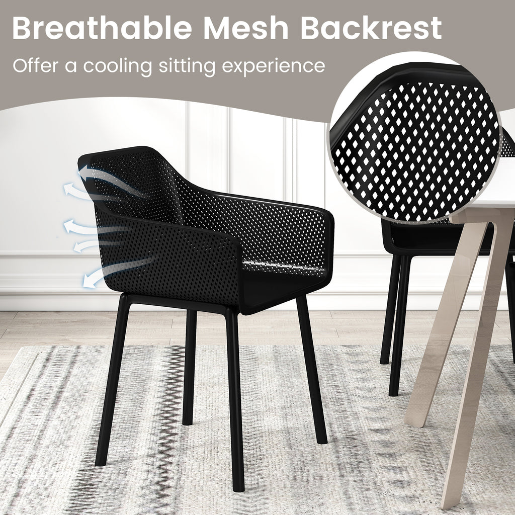 Modern Dining Chairs Set of 4 with Mesh Backrest - Black
