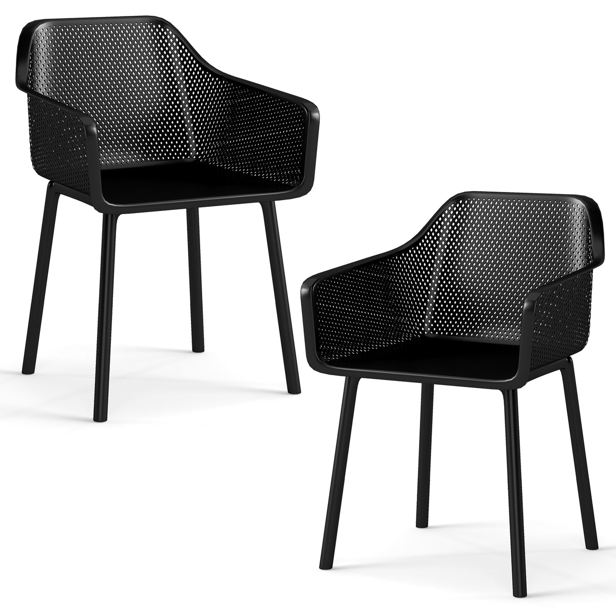 Modern Dining Chairs Set of 2 with Mesh Backrest – Black