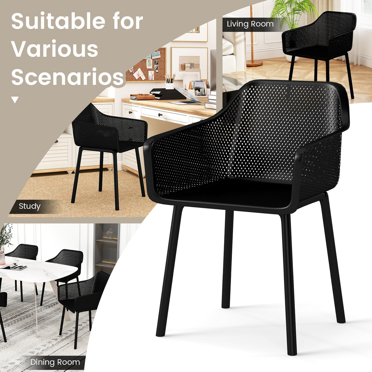 Modern Dining Chairs Set of 2 with Mesh Backrest – Black