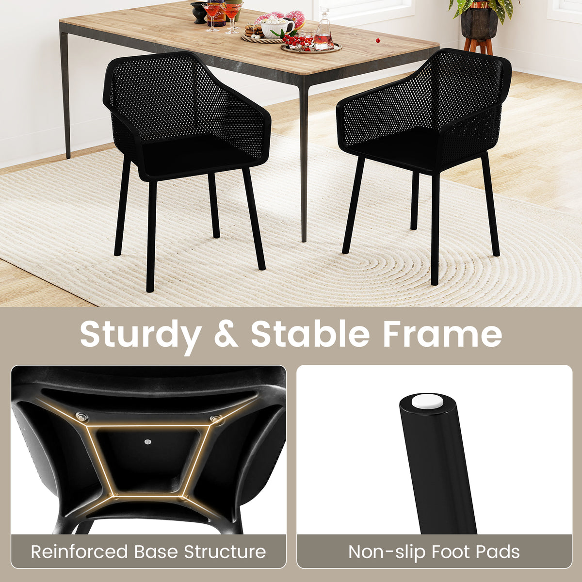 Modern Dining Chairs Set of 2 with Mesh Backrest – Black