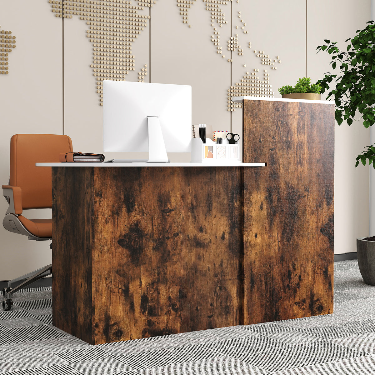 Reception Desk with Oval Tabletop - Rustic Brown, L