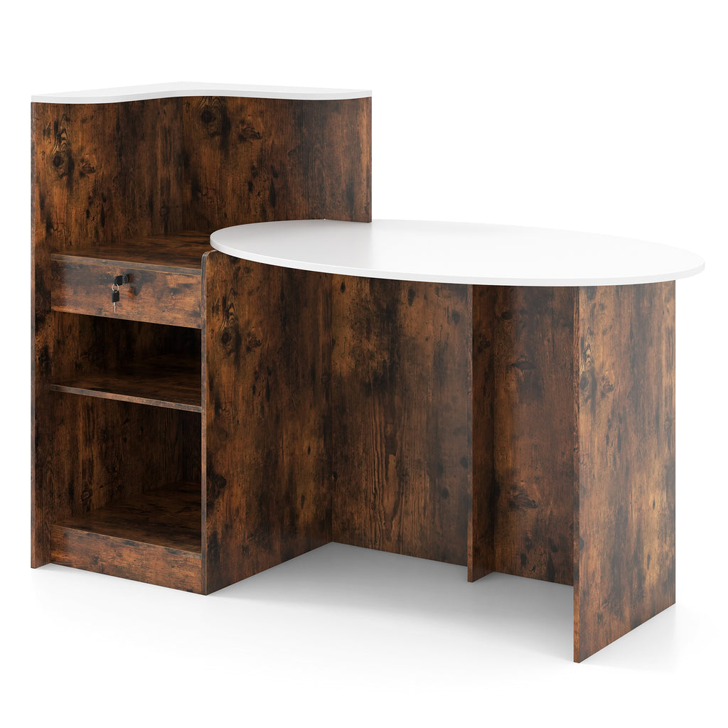 Front Reception Office Desk with Open Shelf and Drawer