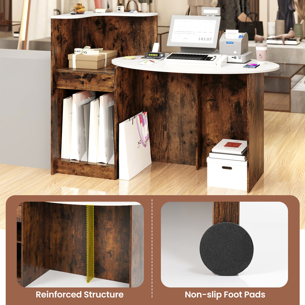 Reception Desk with Oval Tabletop - Rustic Brown, L