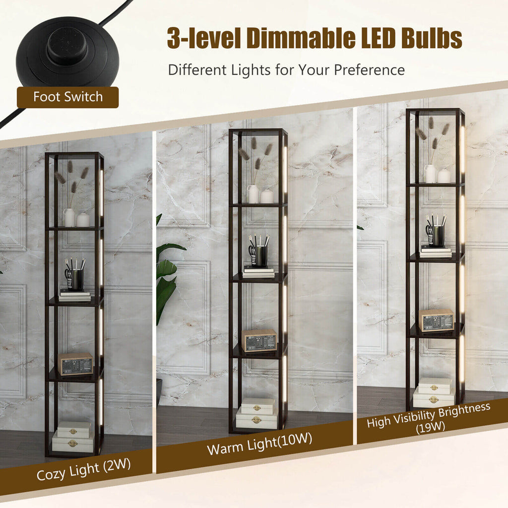 Walnut 64 Inch Floor Lamp with 3-Level Dimmable LED Bulbs & Rotatable Poles
