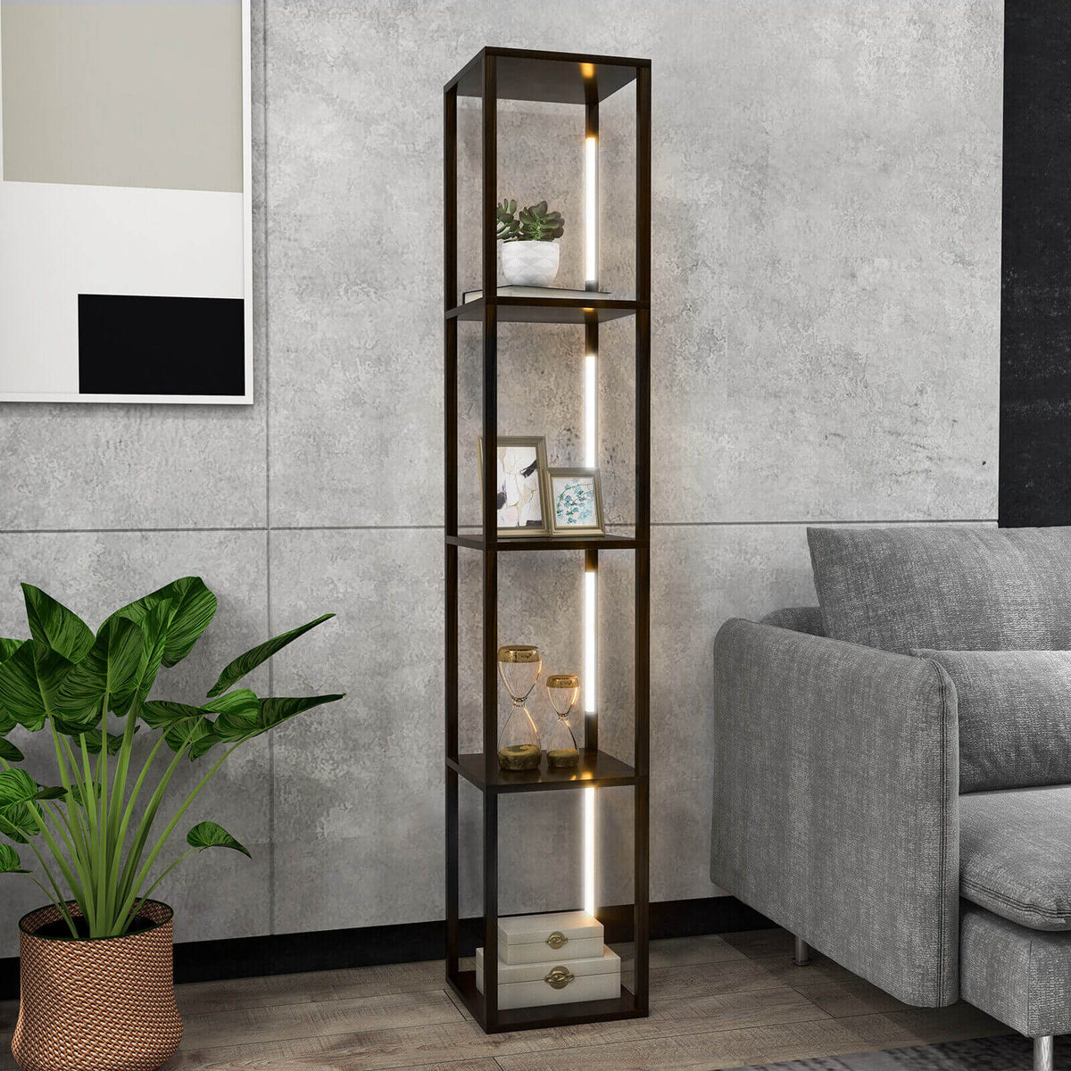 Walnut 64 Inch Floor Lamp with 3-Level Dimmable LED Bulbs & Rotatable Poles