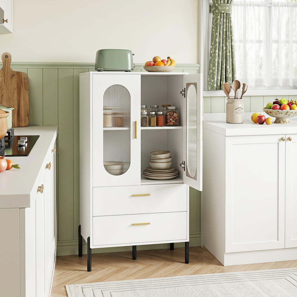 Modern Sideboard Buffet Cabinet with Fluted Doors - White