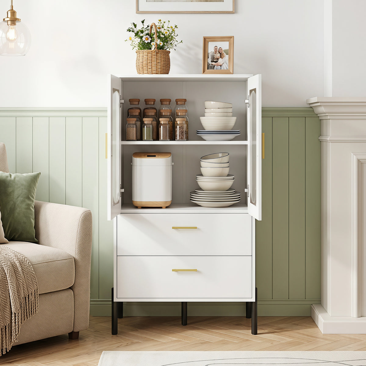 Modern Sideboard Buffet Cabinet with Fluted Doors - White