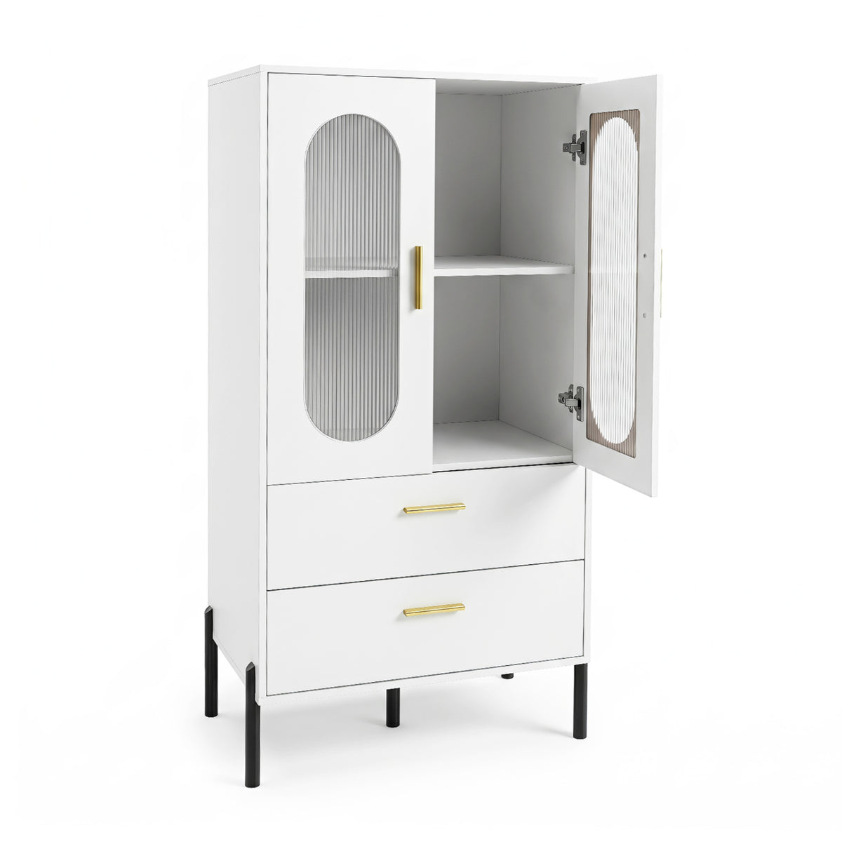 Modern Sideboard Buffet Cabinet with Fluted Doors - White