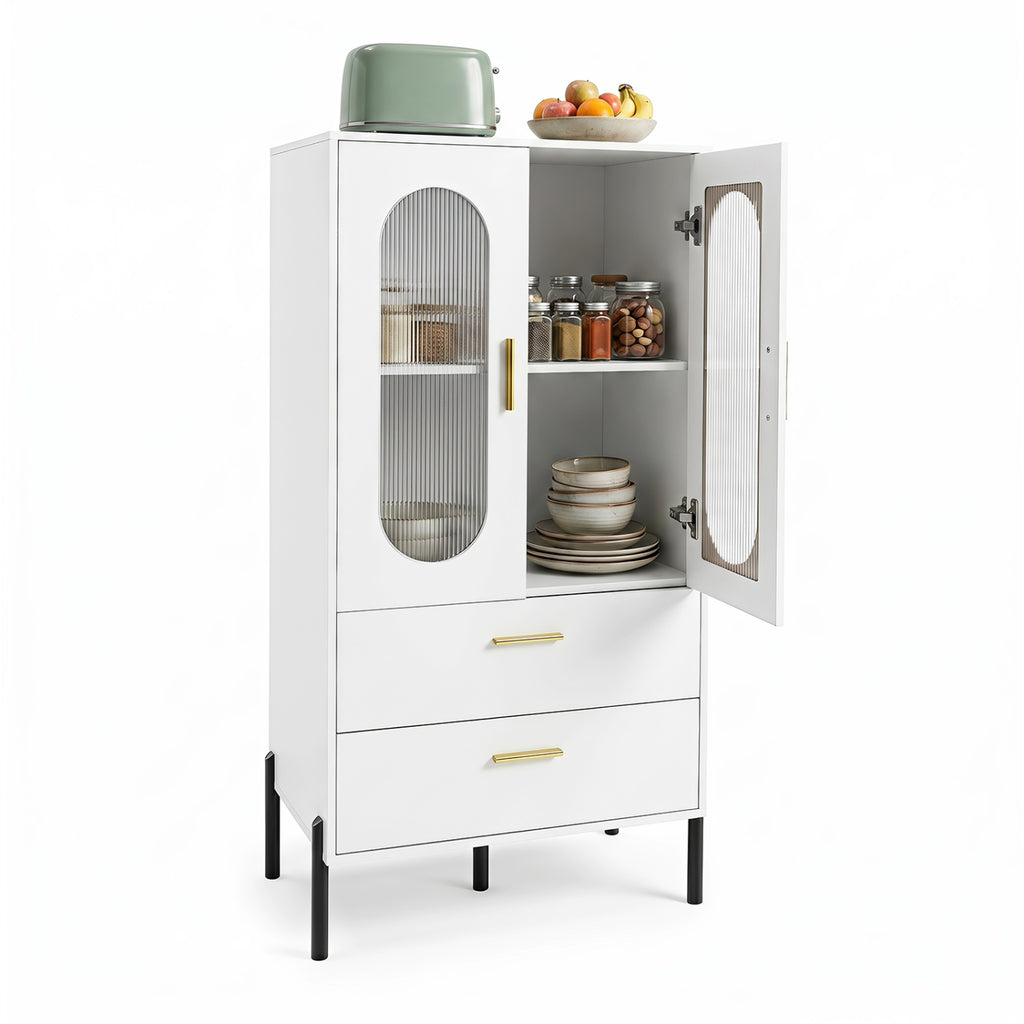 Modern Sideboard Buffet Cabinet with Fluted Doors - White
