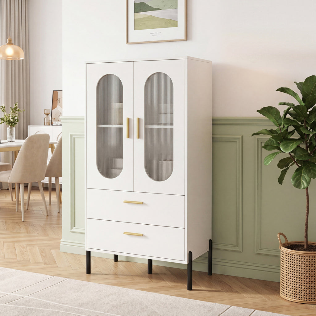 Modern Sideboard Buffet Cabinet with Fluted Doors - White