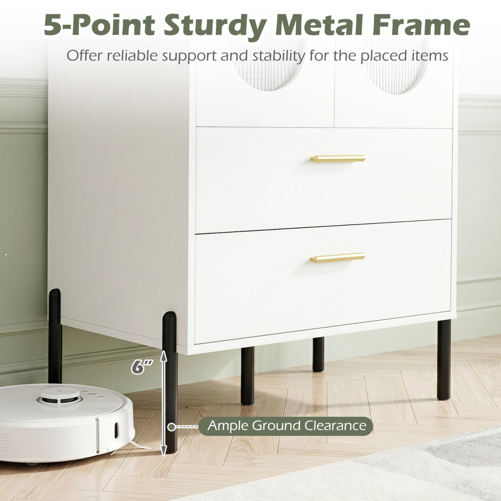 Modern Sideboard Buffet Cabinet with Fluted Doors - White