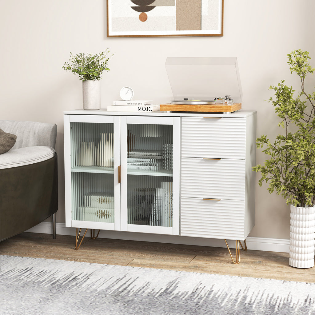 Modern Sideboard Buffet Cabinet with 2 Doors, 3 Drawers – White
