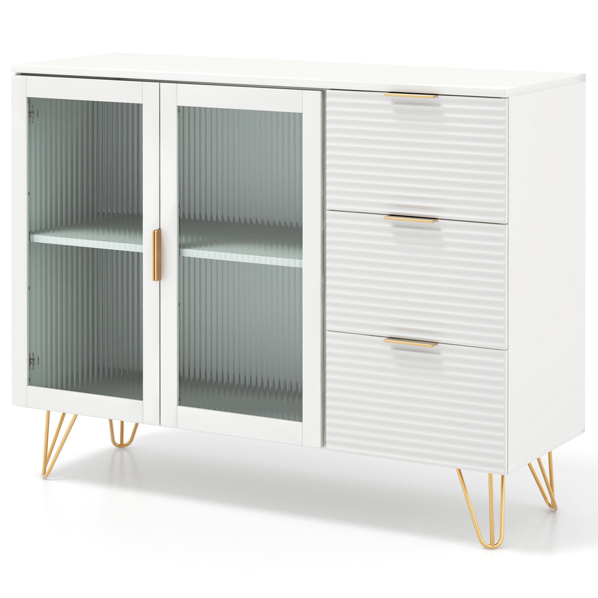 Modern Sideboard Buffet Cabinet with 2 Doors, 3 Drawers – White