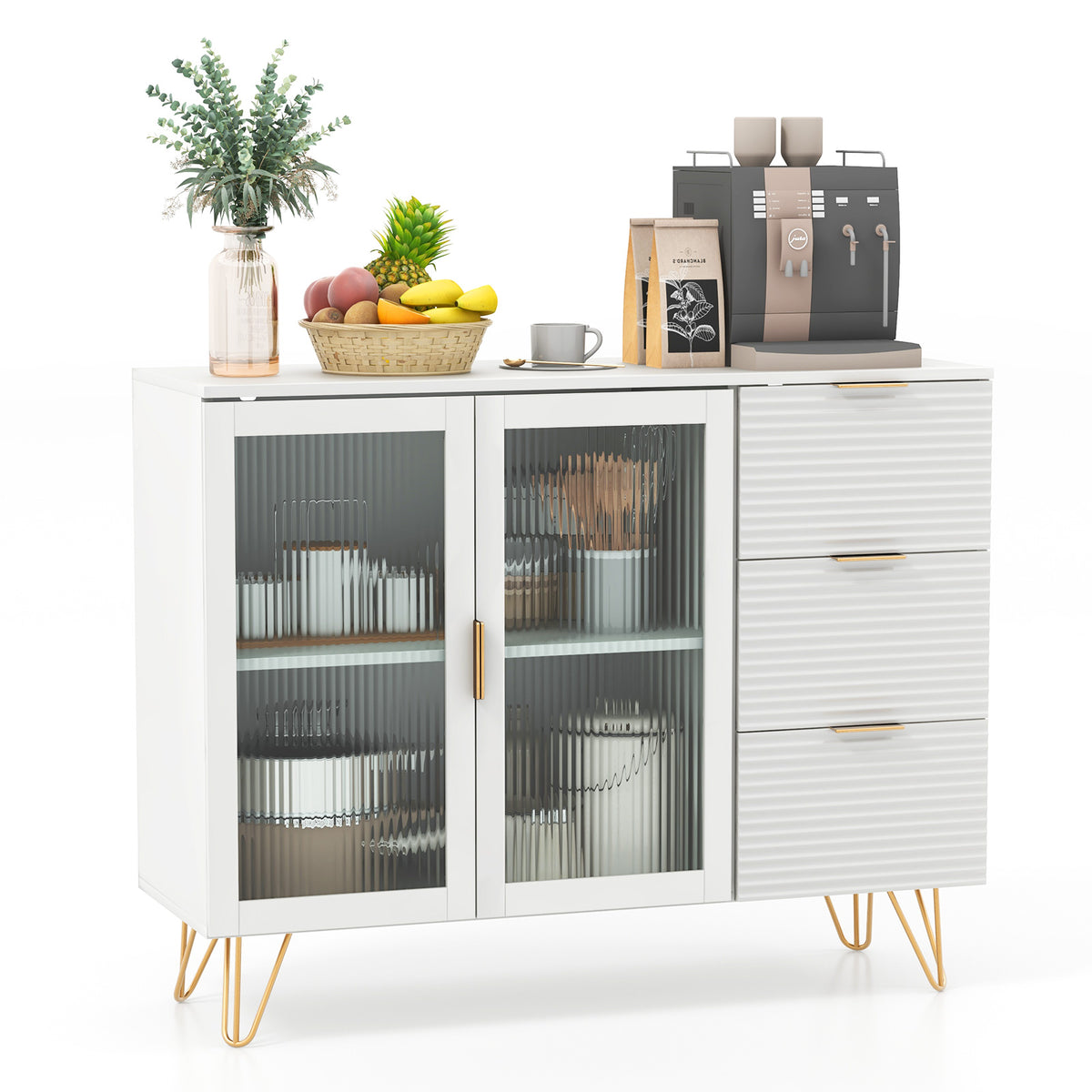 Modern Sideboard Buffet Cabinet with 2 Doors, 3 Drawers – White