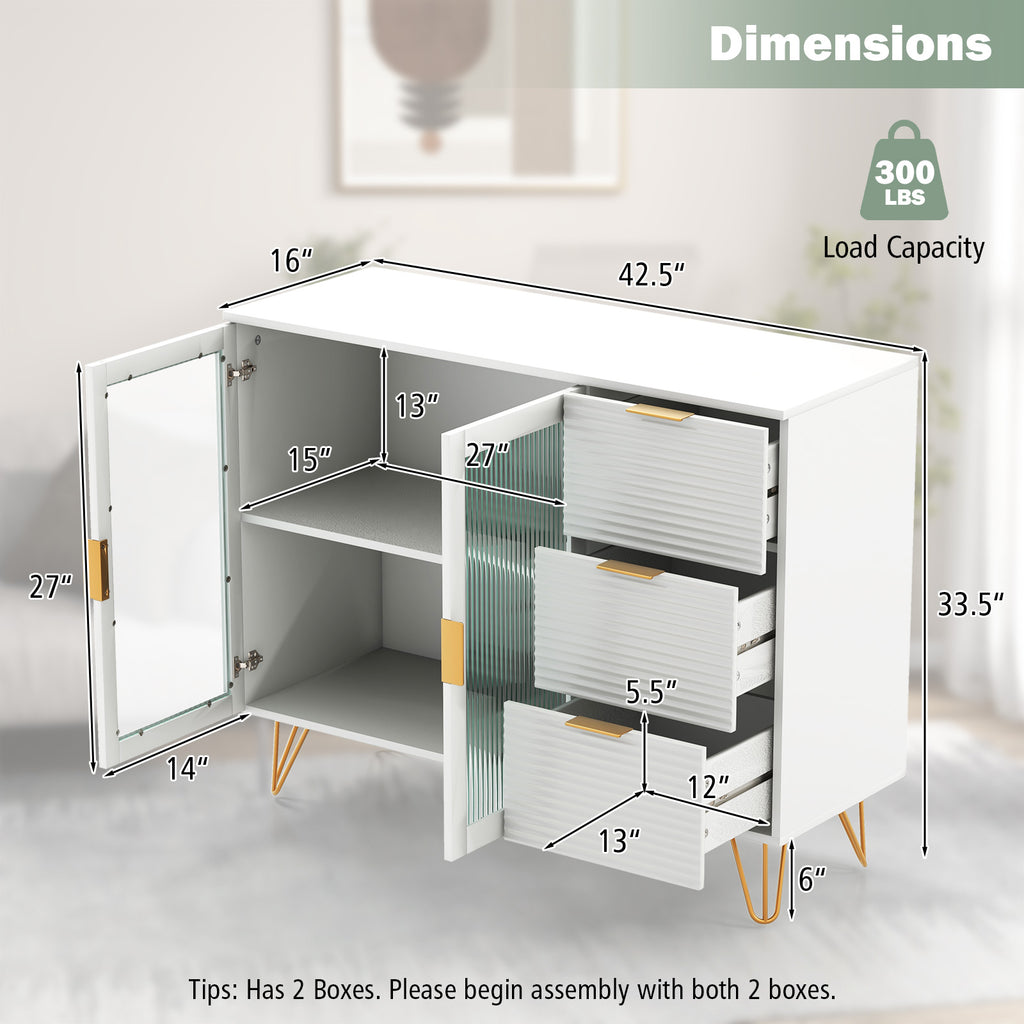 Modern Sideboard Buffet Cabinet with 2 Doors, 3 Drawers – White