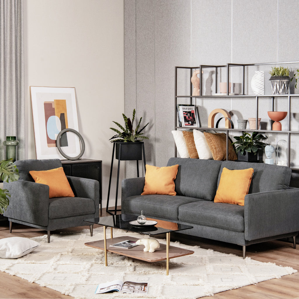 Gray Sofa Couch with Metal Legs & Cushioned Backrest