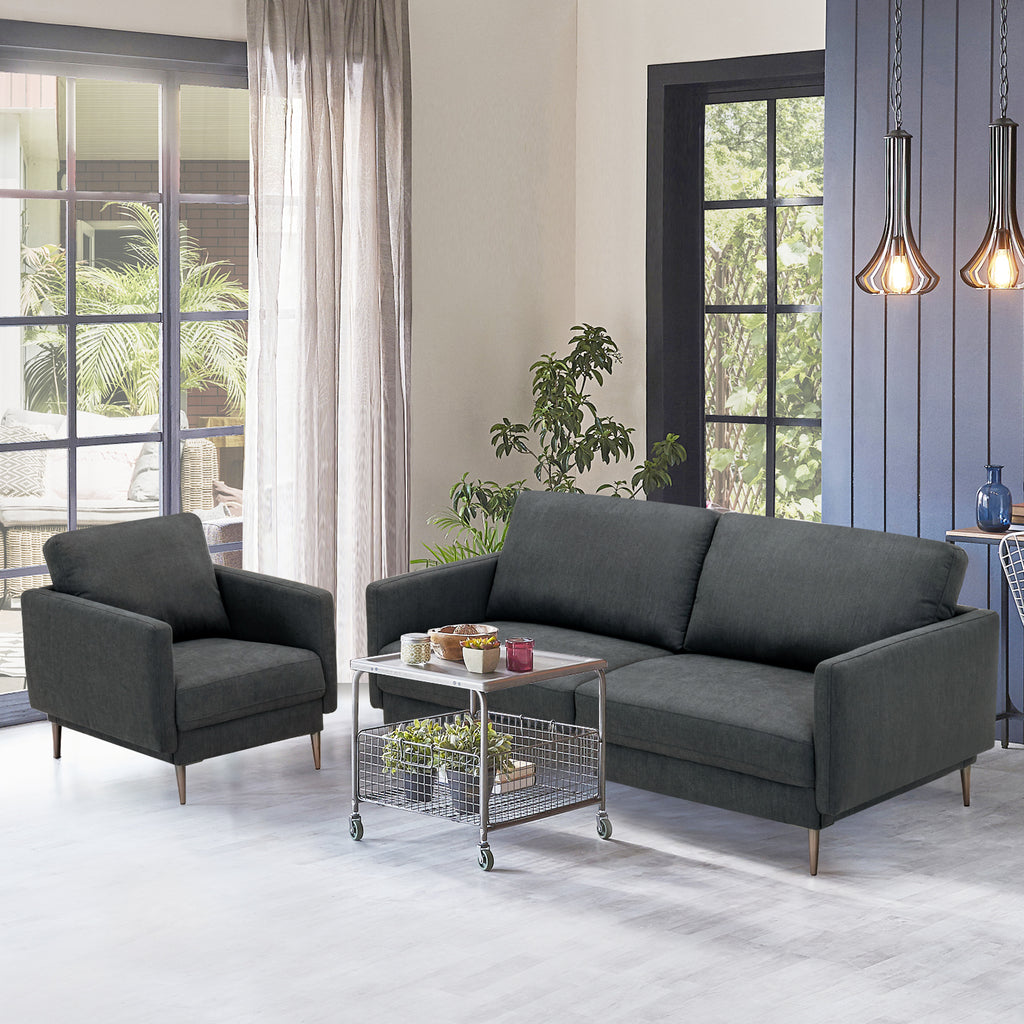 Gray Sofa Couch with Metal Legs & Cushioned Backrest