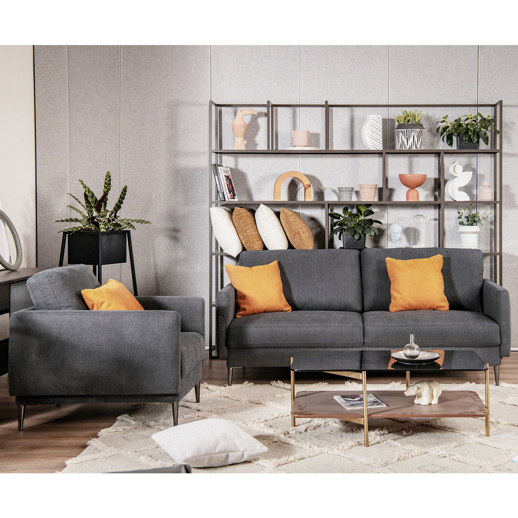 Gray Sofa Couch with Metal Legs & Cushioned Backrest