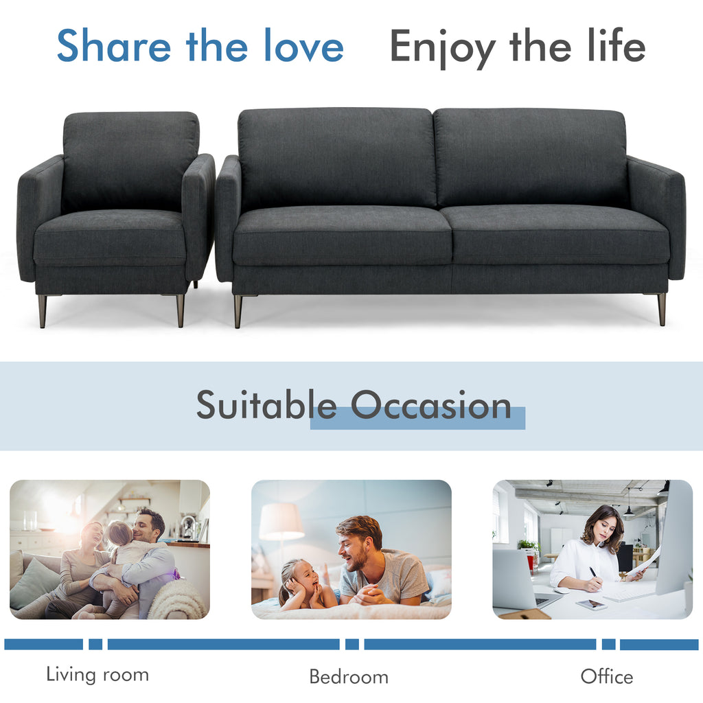 Gray Sofa Couch with Metal Legs & Cushioned Backrest