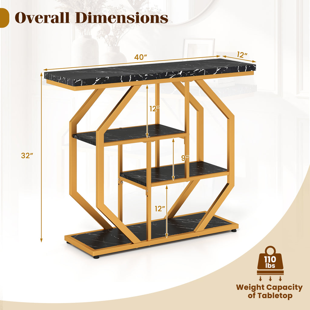 Modern Console Table with Faux Marble Tabletop, Black