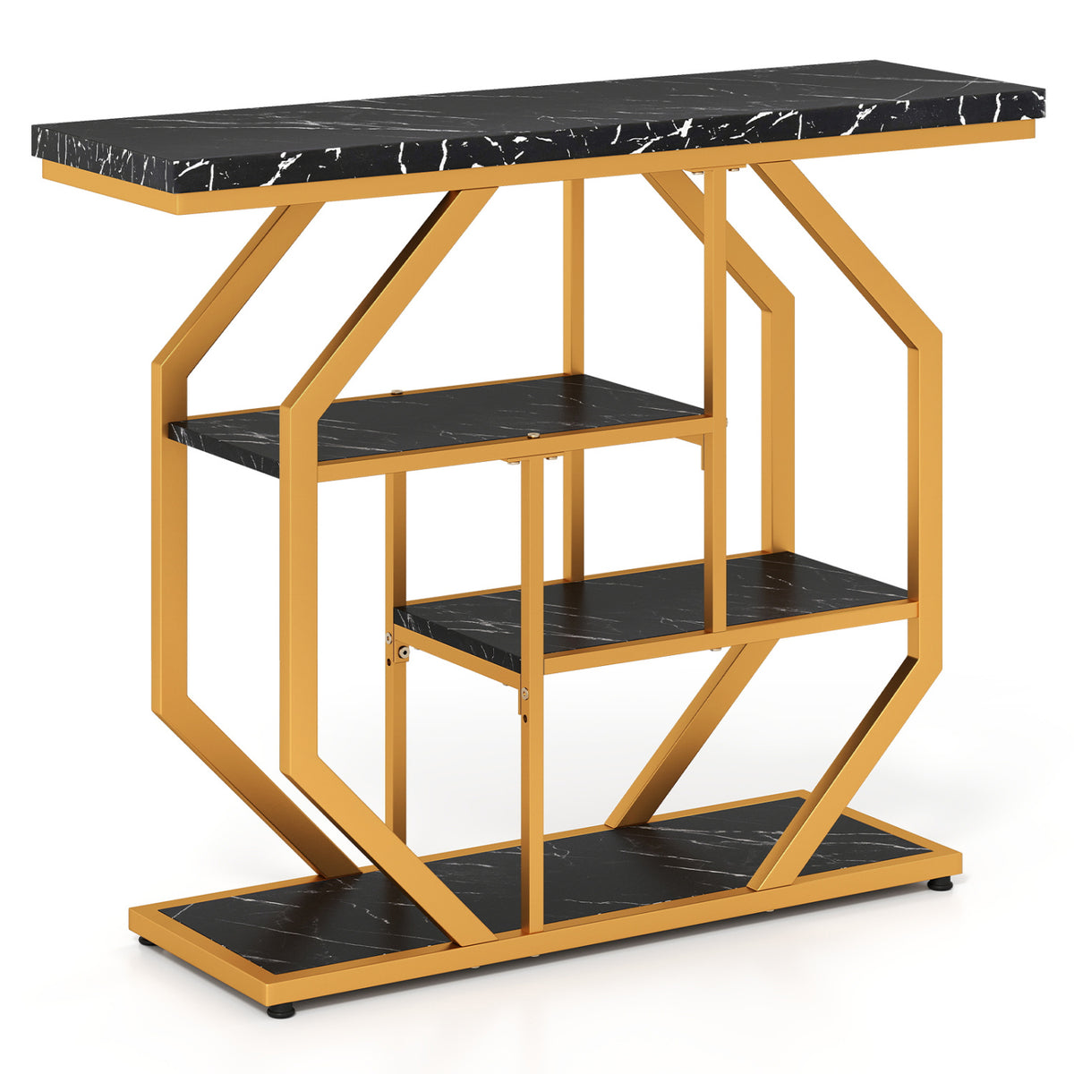 Gold Entryway Console Table 40" - Faux Marble & Metal Frame, White
