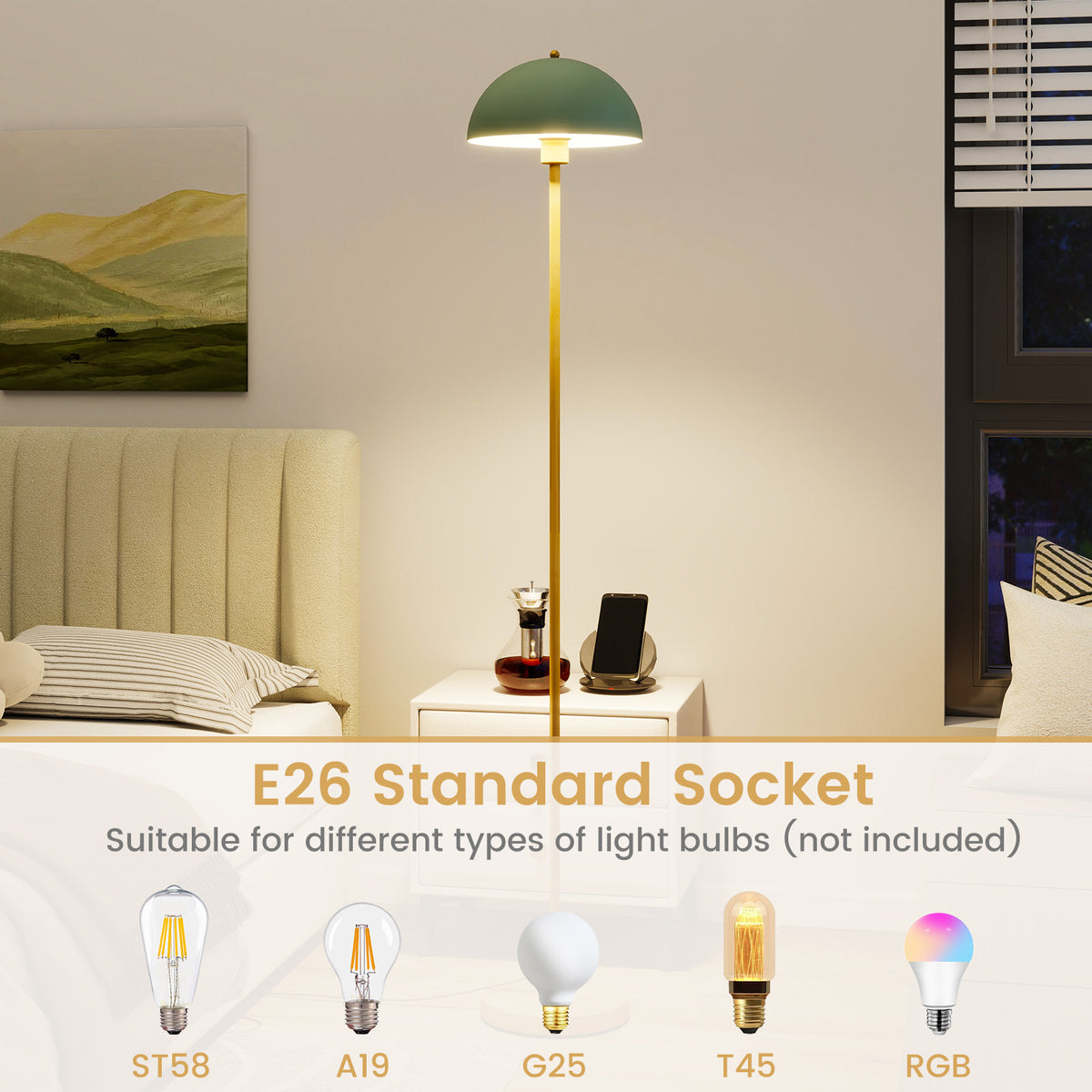 Modern Floor Lamp with Foot Switch - Style 2, E26 Socket, Stable Base
