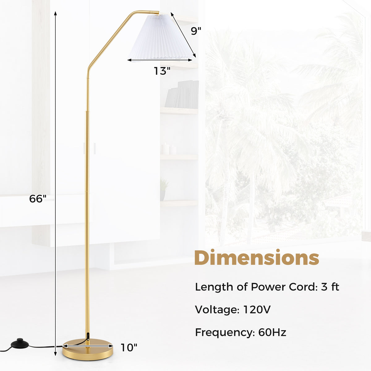 Costway Modern Standing Lamp with Adjustable Head & Pleated Shade - Style 1