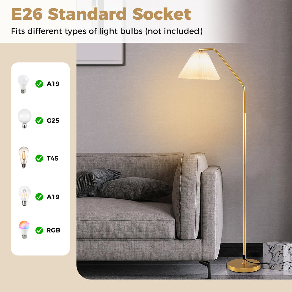 Costway Modern Standing Lamp with Adjustable Head & Pleated Shade - Style 1