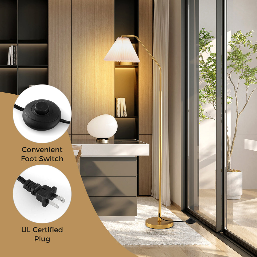 Costway Modern Standing Lamp with Adjustable Head & Pleated Shade - Style 1