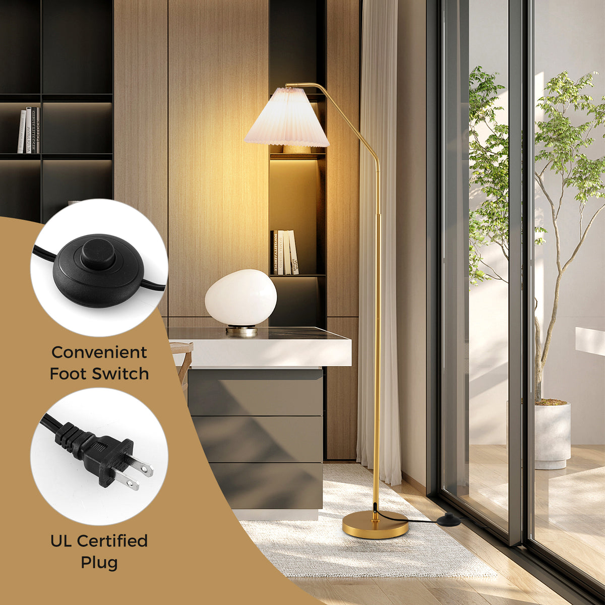 Costway Modern Standing Lamp with Adjustable Head & Pleated Shade - Style 1