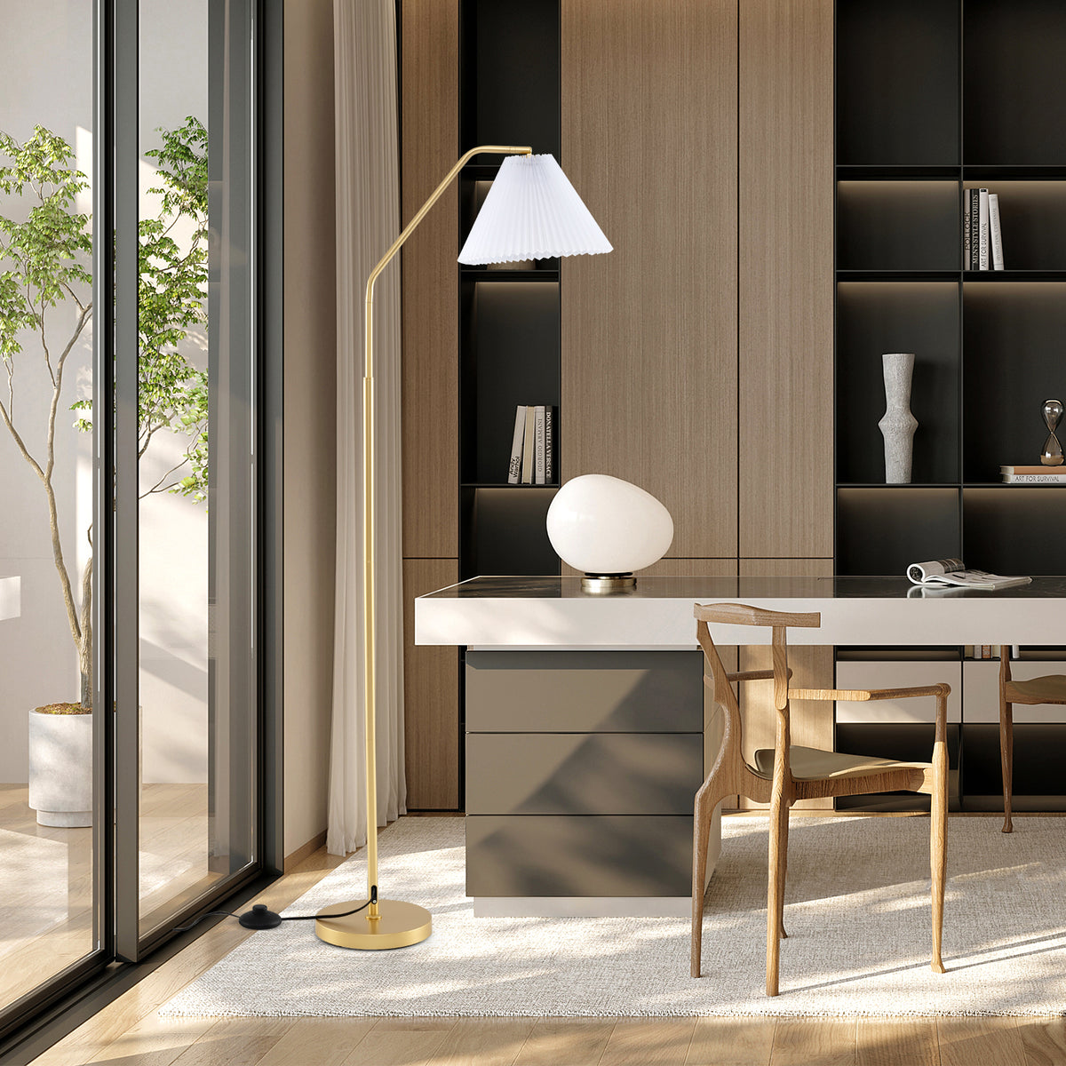 Costway Modern Standing Lamp with Adjustable Head & Pleated Shade - Style 1