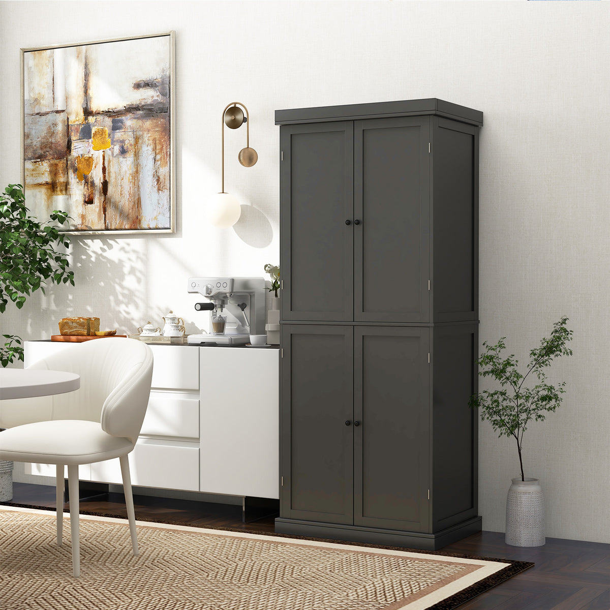 72.5 Inch 4-Door Pantry Cabinet with Adjustable Shelves, Black