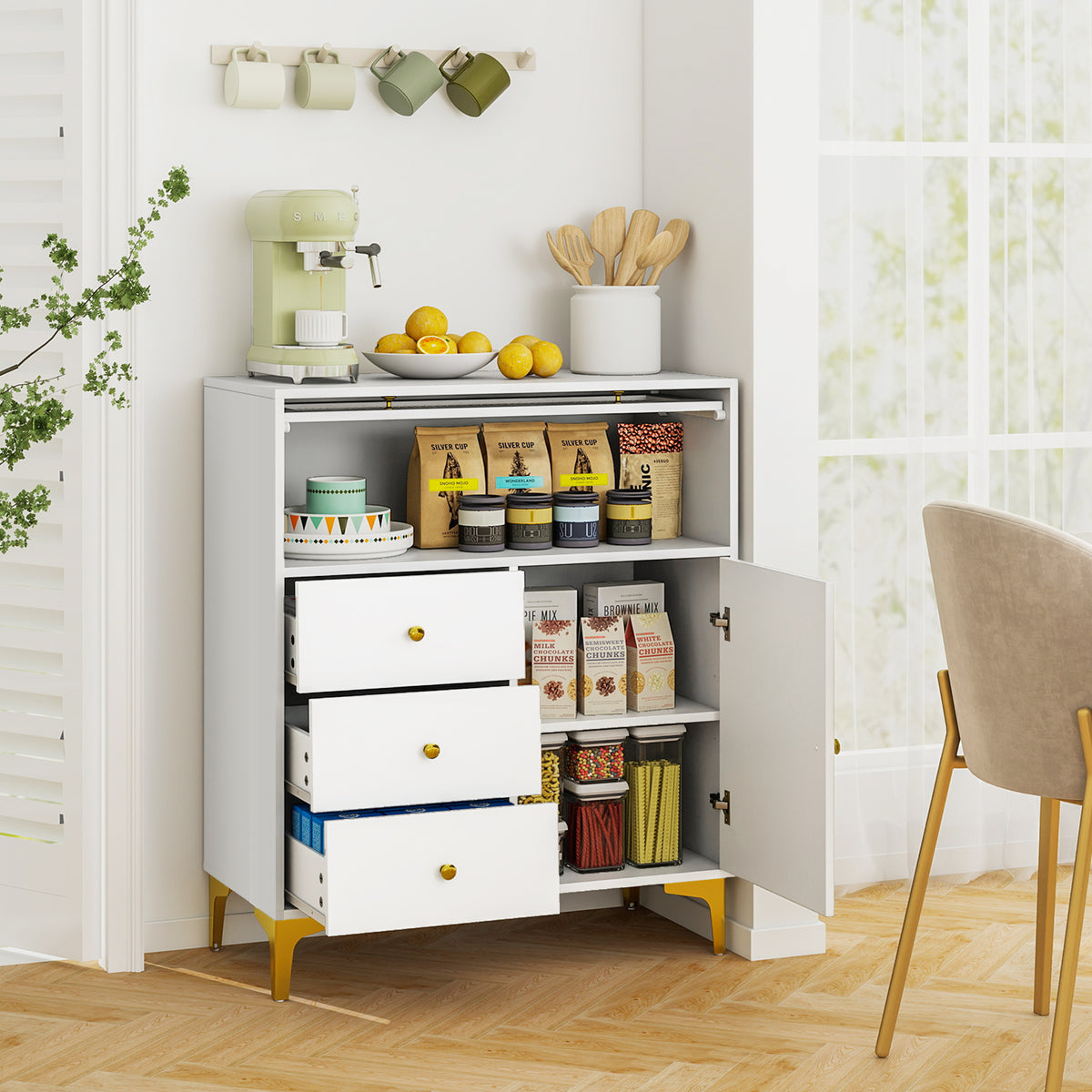 Chest of Drawers with Flip-Up Glass Door - Gray